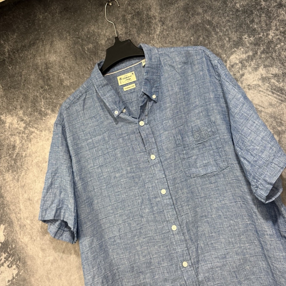 Weatherproof Vintage Men’s Button Blue Linen Blend Short Sleeve Shirt 2XL